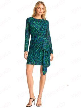 DKNY Printed Jewel Neck Side Drape Sheath Dress Size 4 NWT